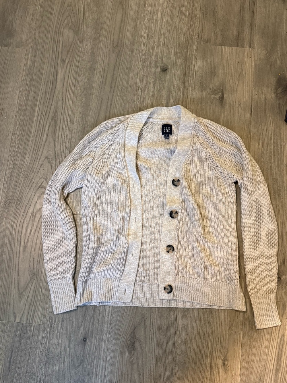 GAP Women's Light Cream Button-Front Knit Cardigan